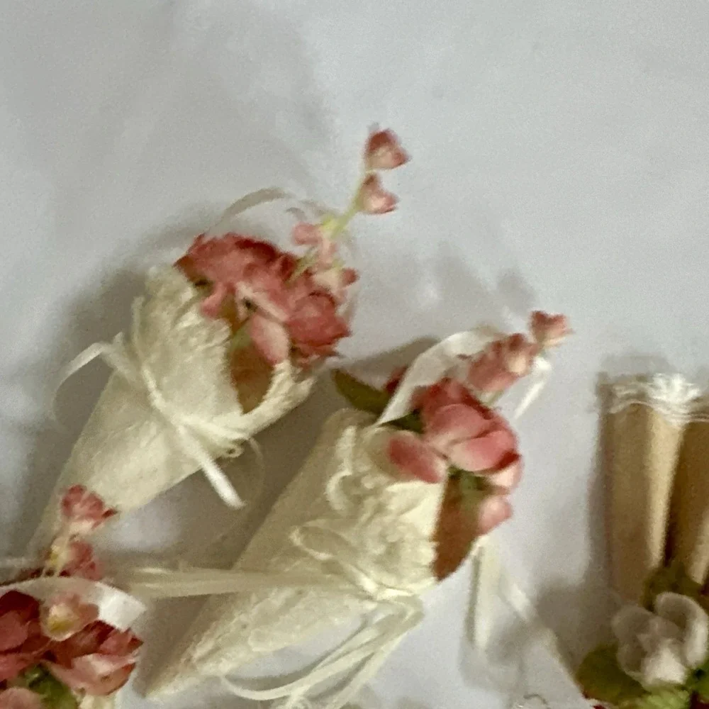 Vtg‎ Victorian Style Set Of 7 Christmas Ornaments Velvet Lace Ribbon Cream Rose
